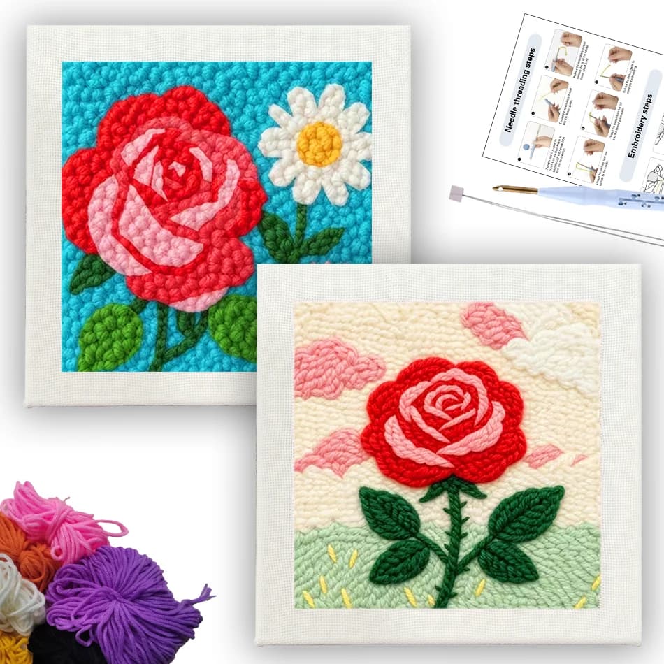 CHENISTORY punch needle embroidery Art crafts needles Set Rose Yarn embroidery and creativity Gift Tufting Wedding decoration