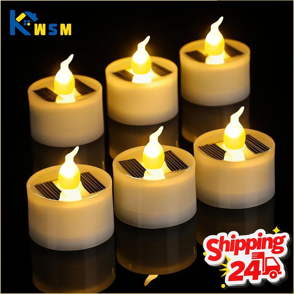 Candele a LED Senza Fiamma Alimentate a Energia Solare, Candele Elettroniche Finte per Esterni, Piccole Candele da Tè per Natale e Decorazioni Domestiche