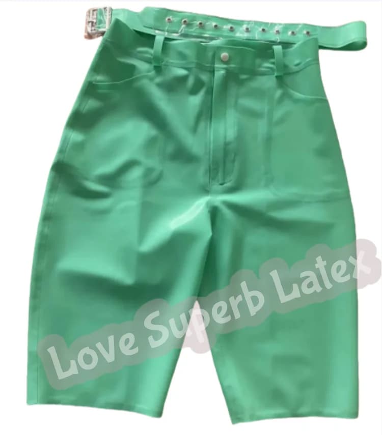 Handmade long latex shorts with high waist cycling shorts with belt