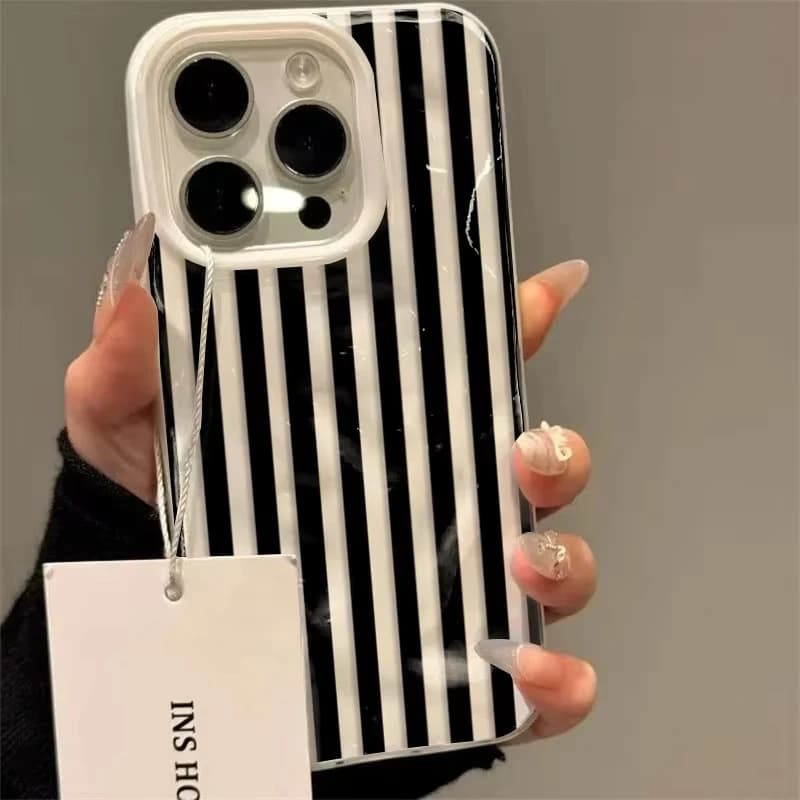 Solid Color Simple Striped Phone Case For iPhone 17 16 15 14 13 12 11 Pro Max Plus Shockproof Anti-fall Protective Cover