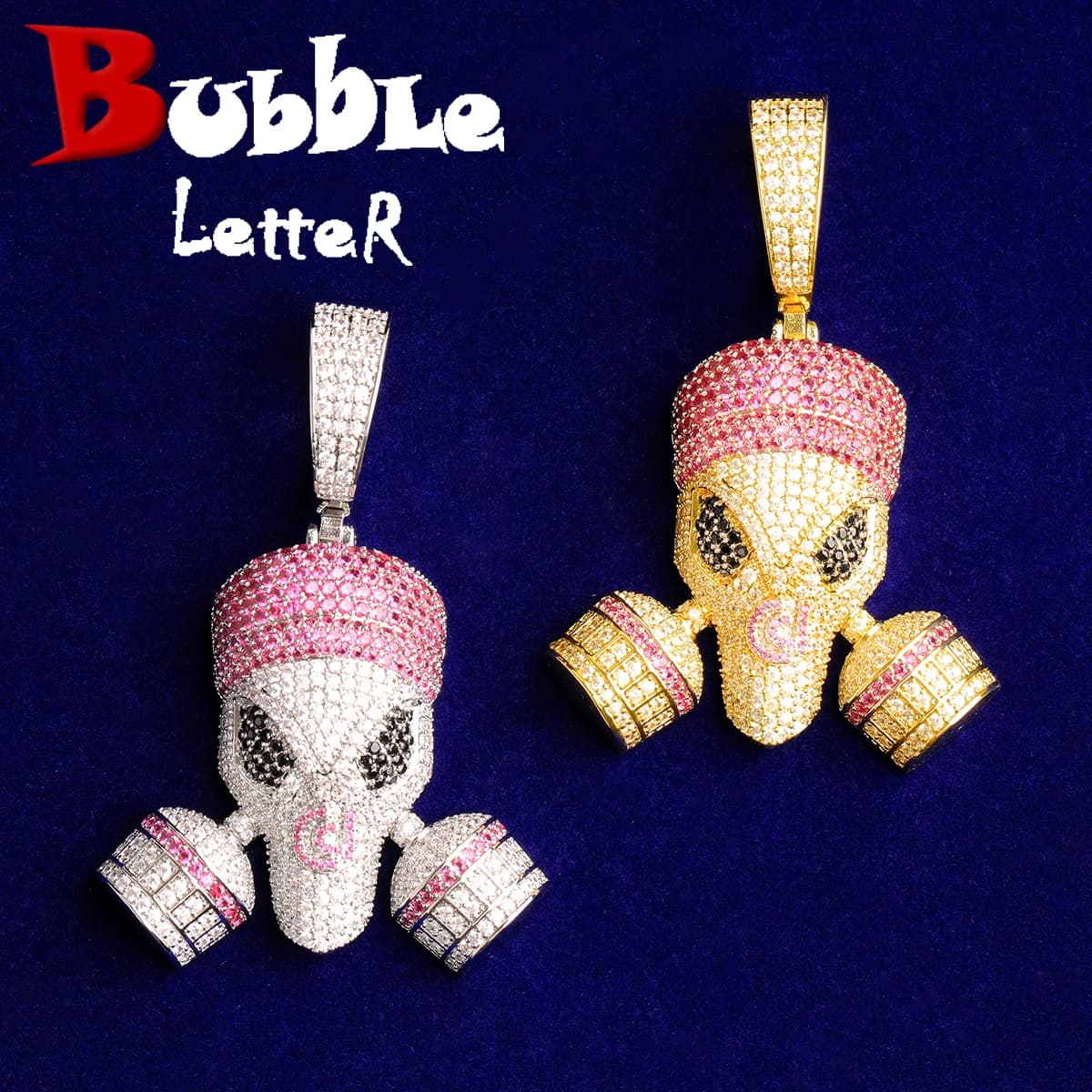 Collana con Ciondolo a Forma di Lettera 'Bubble' con Zirconi Cubici 5A, Placcata in Oro Vero, Gioielli Hip Hop Anti-Virus per Uomo