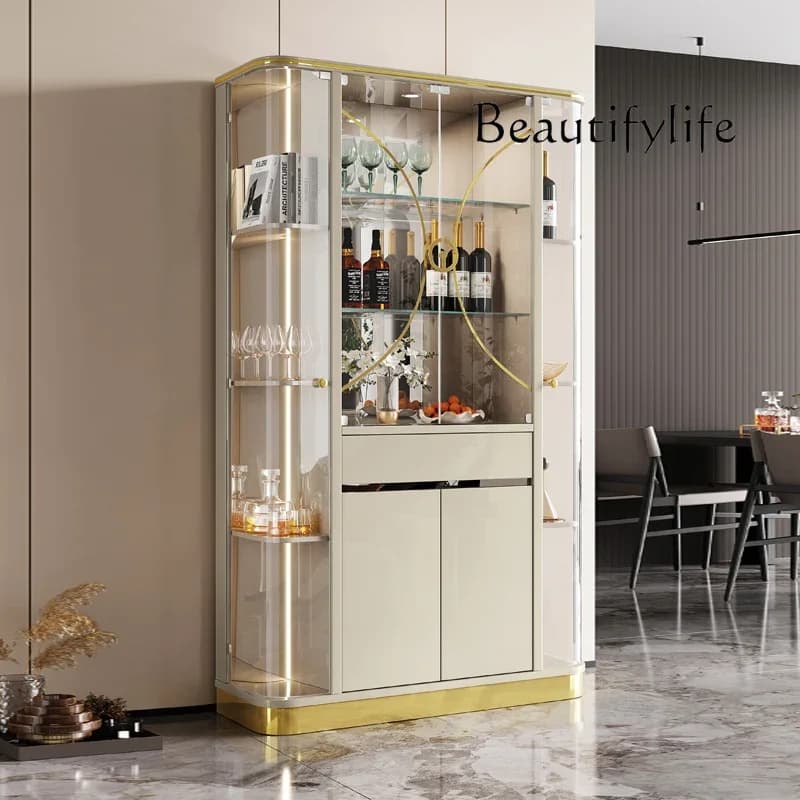Armadietto del vino moderno semplice e di fascia alta, porta in vetro di lusso leggero, display per la casa, portaoggetti da parete integrato