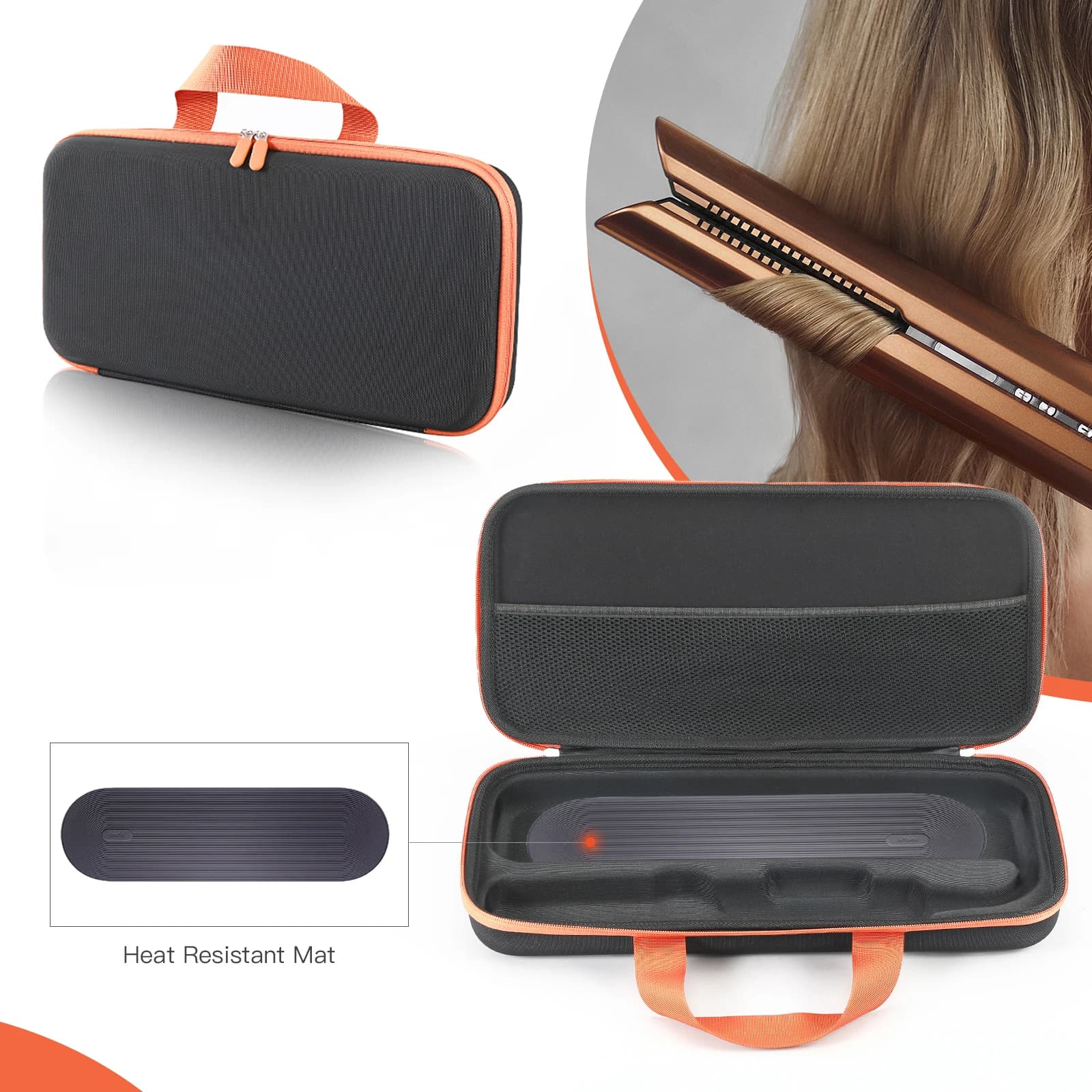 Hard scratch-resistant case with mesh pocket for hair plate Airstrait HT01 and Corrale HS03 hair plate