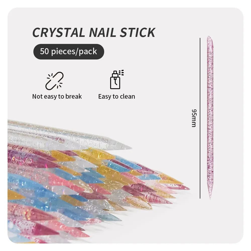 50 pezzi spingipelle per cuticole per unghie cristallo doppia estremità manicure pelle morta rimuovi bastoncini per pedicure forchetta nail art strumento per la cura pulita
