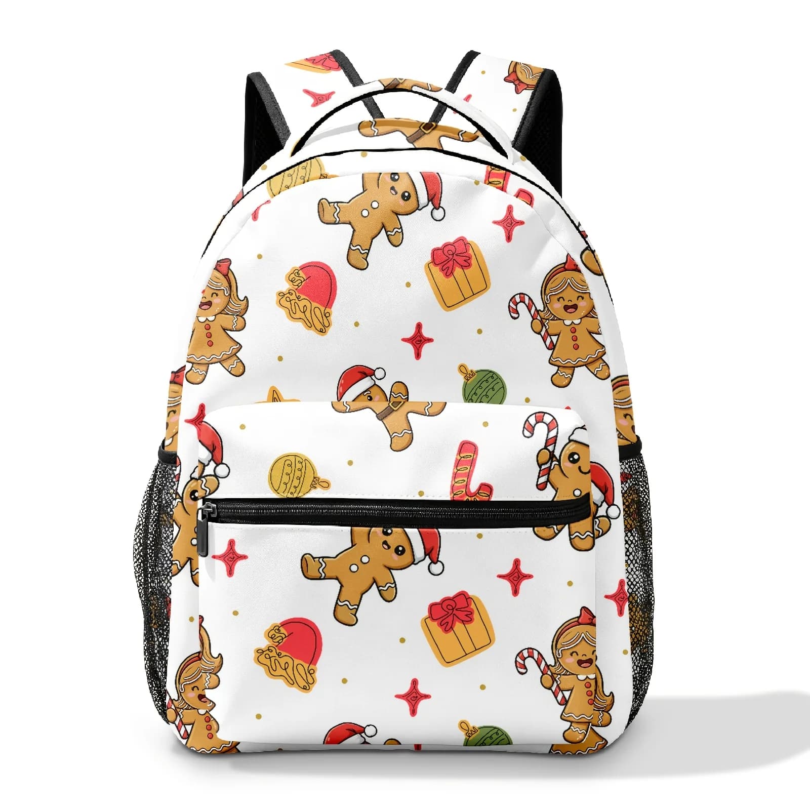 Fashionable Design a Backpack with an All-Over Gingerbread Man Theme Paired with Festive Small Elements Is Lively