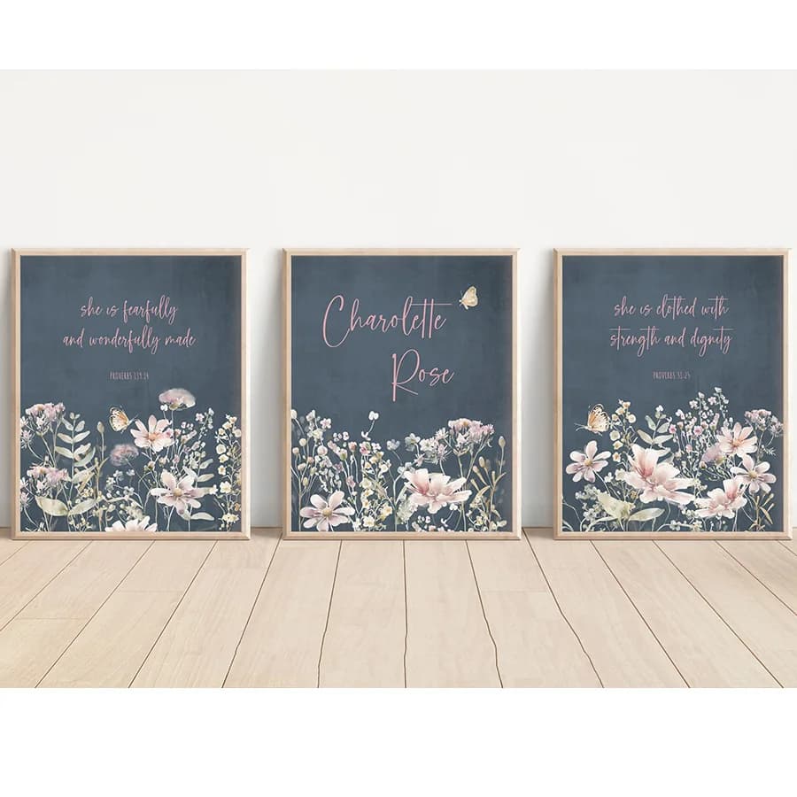 3 field flower art prints for children's room, posters and floral prints, wall canvas painting for living room, home decorations, frameless
