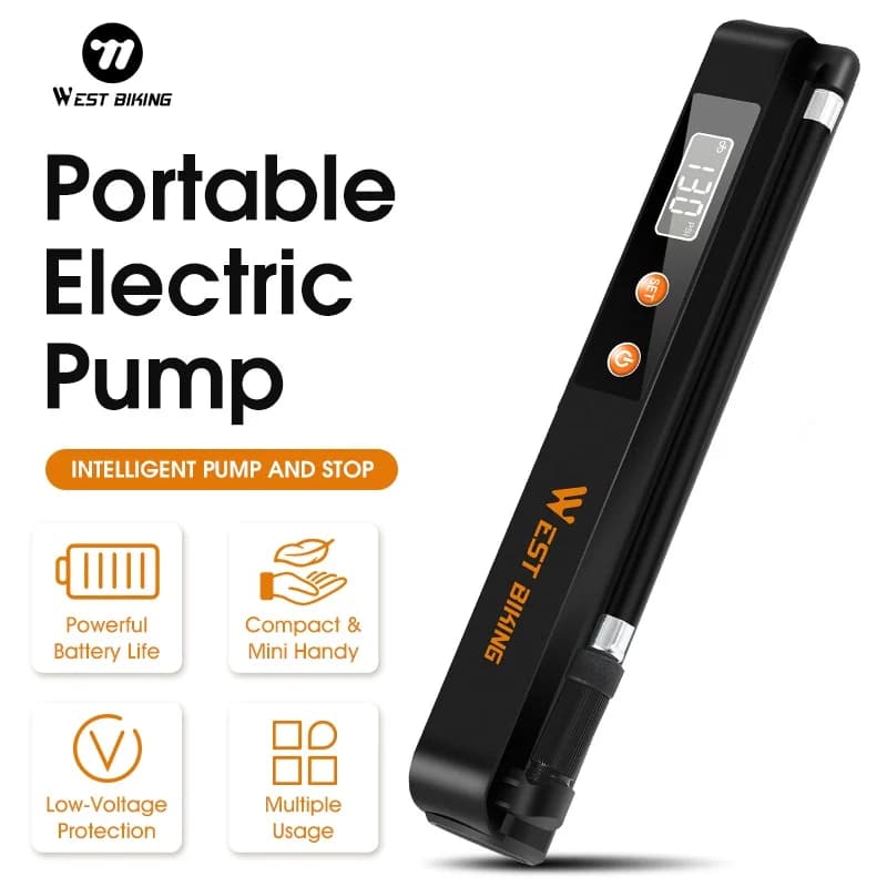 WEST BIKING Portable Electric Bike Pump 130PSI Digital Tire Inflator Rechargeable Air Pump for Bicycle Tyre Emergency Inflation