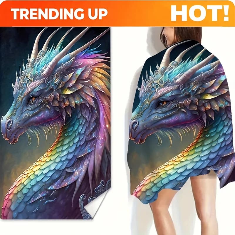 Customize Colorful Dragon Pattern Beach Towel - Ultra-Soft, Quick-Dry Polyester for Swimming, Yoga, Camping & Travel - Machine W