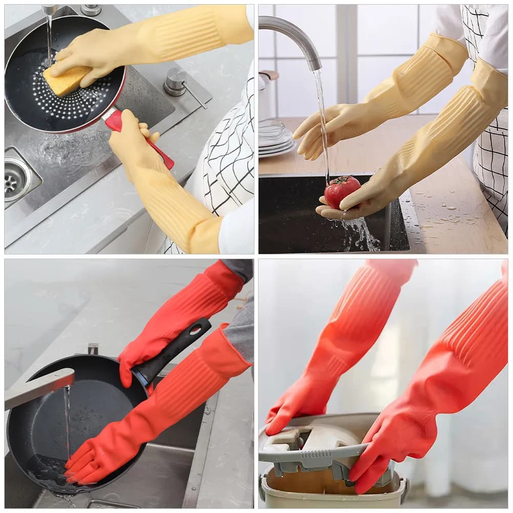 2 paia di guanti antiscivolo per lavare i piatti, guanti in lattice per la pulizia della cucina, riutilizzabili, resistenti, comodi, assorbenti del sudore, per la casa
