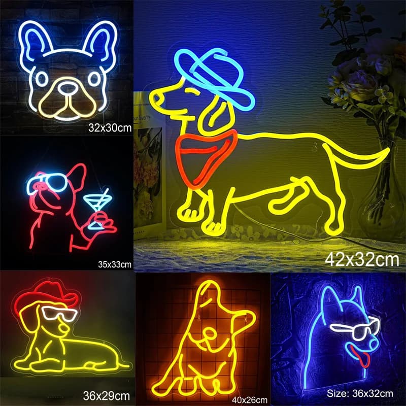 Insegna al neon a LED per cani Dimmerabile personalizzato Bulldog francese Luce al neon Decor Bulldog francese Bar Regalo per feste di compleanno Spina USB