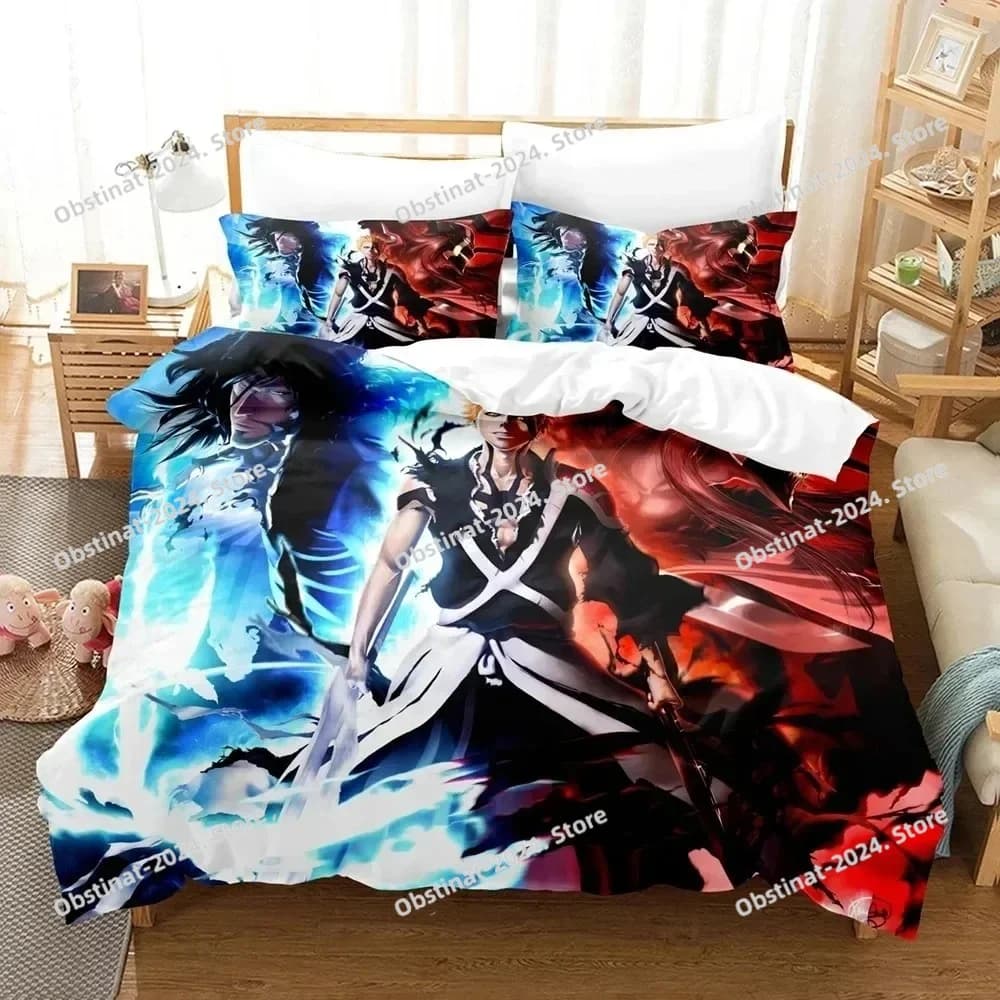 Set di Biancheria da Letto 3D Anime Bleach Kurosaki Ichigo per Ragazzi e Ragazze, Copripiumino e Federe per Letto Singolo e Matrimoniale, per Adulti