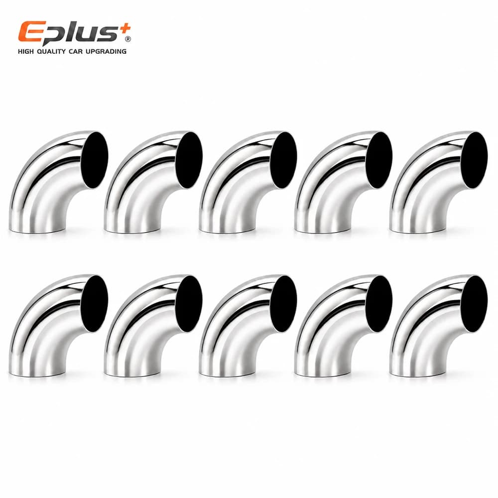 10PCS Universal Stainless Steel 90 Degree Elbow Pipe Polished Weld‑On Pipe Fitting Bend Tube for Car Exhaust Muffler Replacement