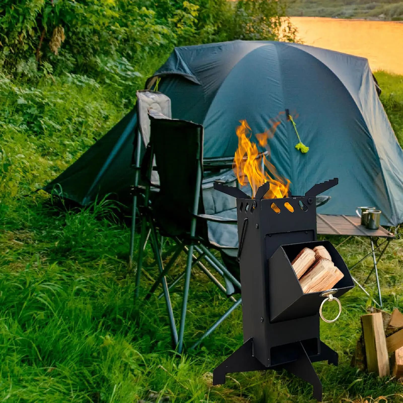 Foldable Portable Camping Stove in Wood, Lightweight for Hiking, Picnic and Family Meetings