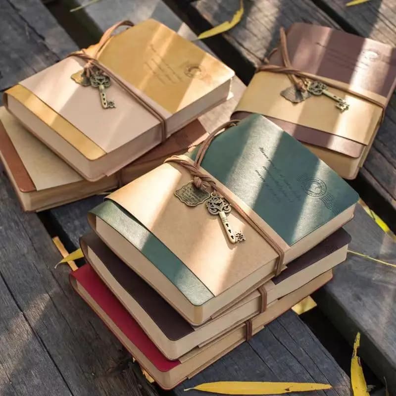 Creative Classic Retro Notebook 160 Sheets Vintage PU Cover String Key Bound Blank Notepad Travel Journal Diary Sketchbook