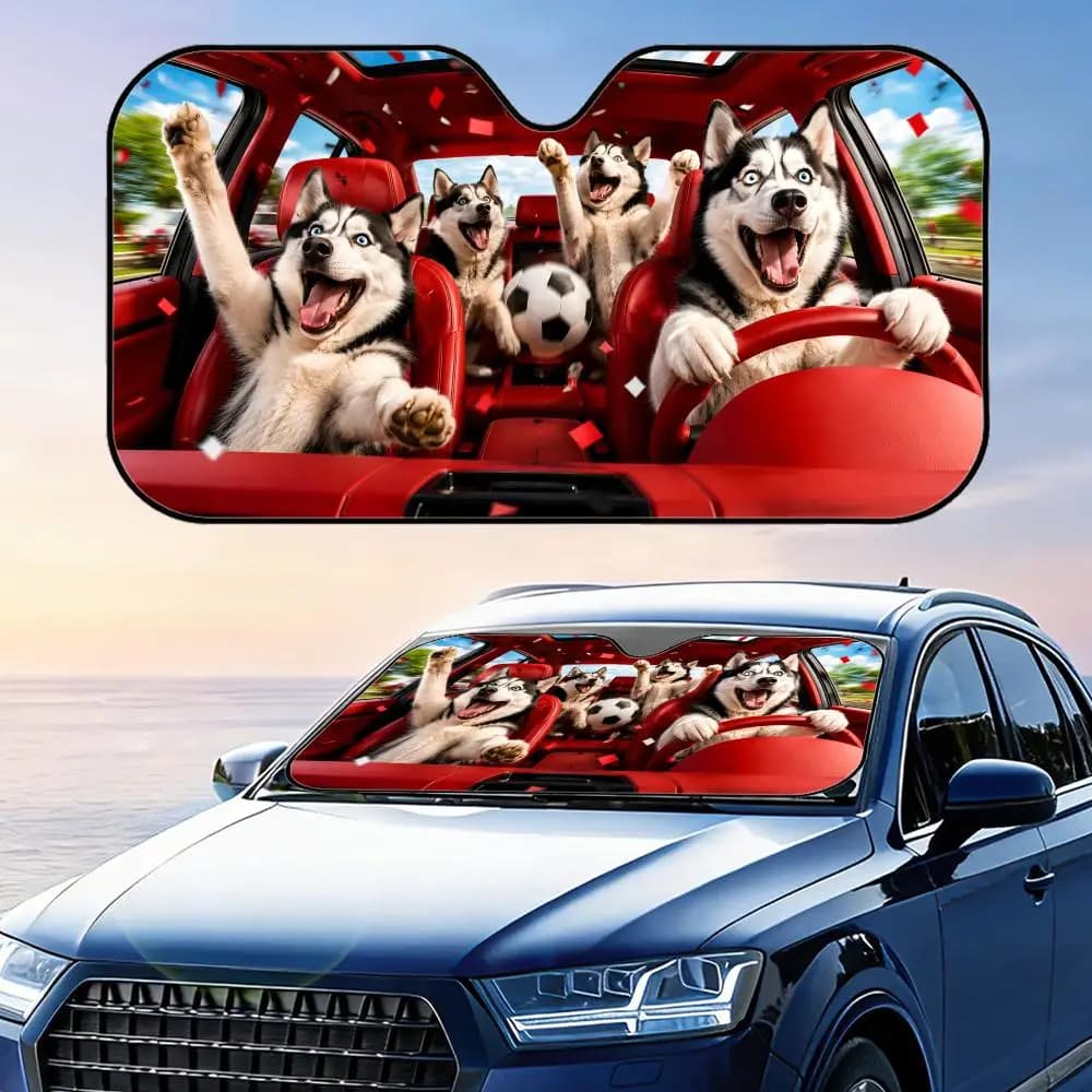 Parasole per Auto Husky Soccer Party, Protezione UV Riflettente Pieghevole per Parabrezza, Copertura Isolante dal Calore