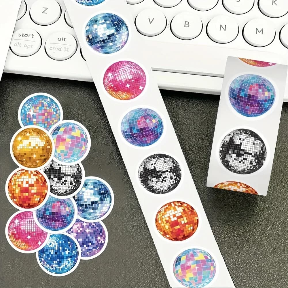 500PCS Retro Disco Ball Roll Stickers, Shiny Creative Self-adhesive Decals for Luggage Stationery Student Reward Party Decor