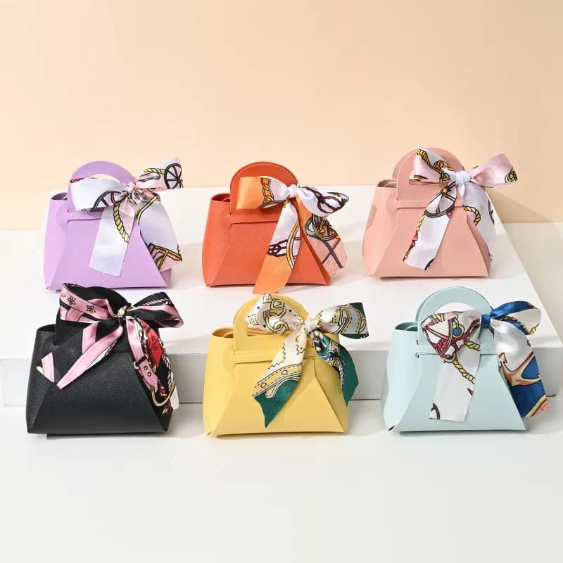 10/20/40 pezzi sacchetti regalo in pelle per distributori borsa per bomboniere per ospiti mini borsa con nastro scatola per imballaggio di caramelle decorazioni per feste