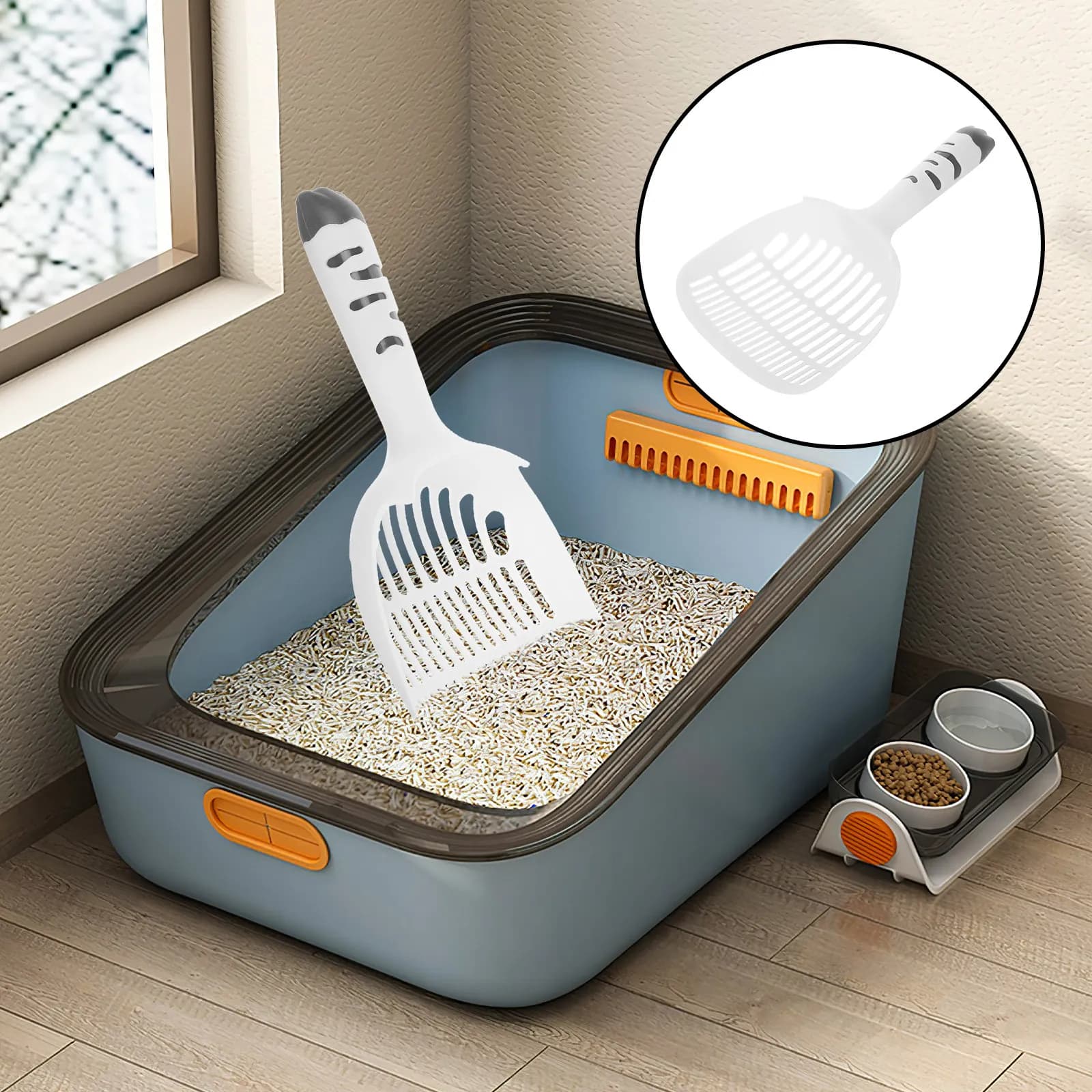 Cat Litter Scoop Thickened Fine Hole Large Surface Angled Edge Compact Design Easy Clean Poop Scooper for Cat Litter Box
