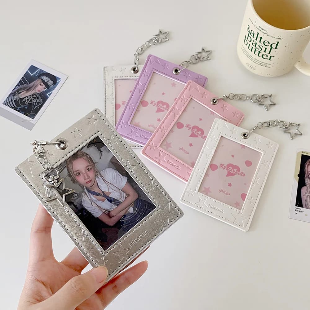 INS Fashion Korean Silver Stars Card Holder Cute Girl Idol Photo Storage Album 3 Inch Students' Backpack Clip for Gift Cards