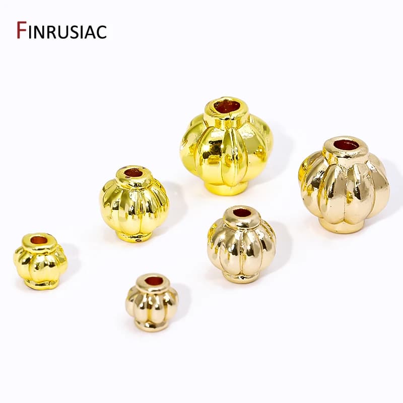 Perline distanziatrici per lanterne in ottone placcato oro 14K/18K, separatore per bracciale, perline sfuse a strisce rotonde per forniture per la creazione di gioielli fai da te
