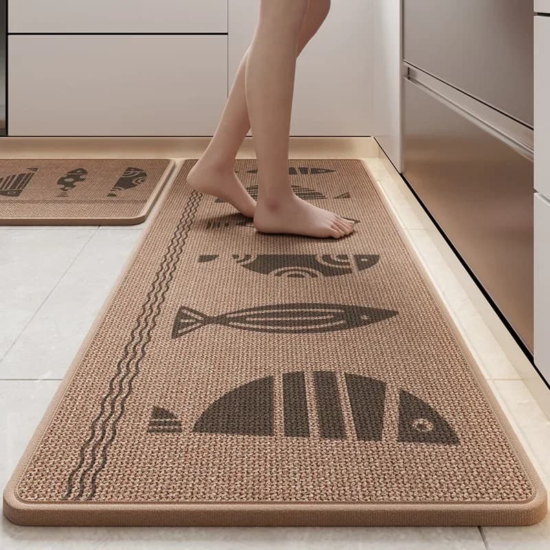 Simple Fish Linen Woven Kitchen Mat Nordic Wash-Free Strong Absorbent Floor Mats Dirt-Resistant Long Strip Doormat for Entrance