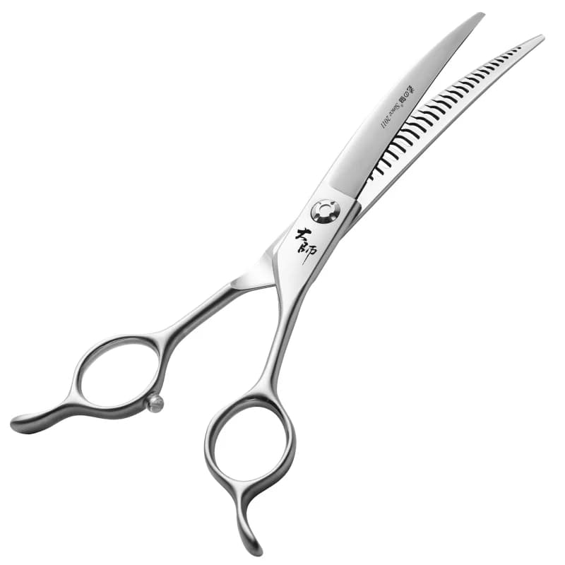 Fenice JP440C 7 pollici denti inversi curvi forbici per toelettatura animali domestici forbici magiche per parrucchiere per cani con viti per cuscinetti 60-70%