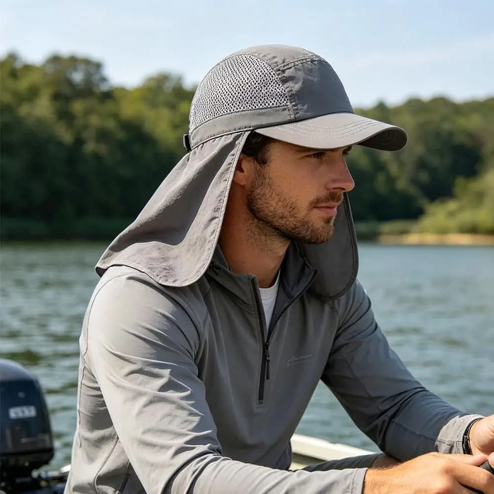 Mens Sun Hat with Breathable Mesh Sun Hats for Men Fishing Hat Sun Protection with Neck Flap for Hiking Cycling Beach Quick Dry