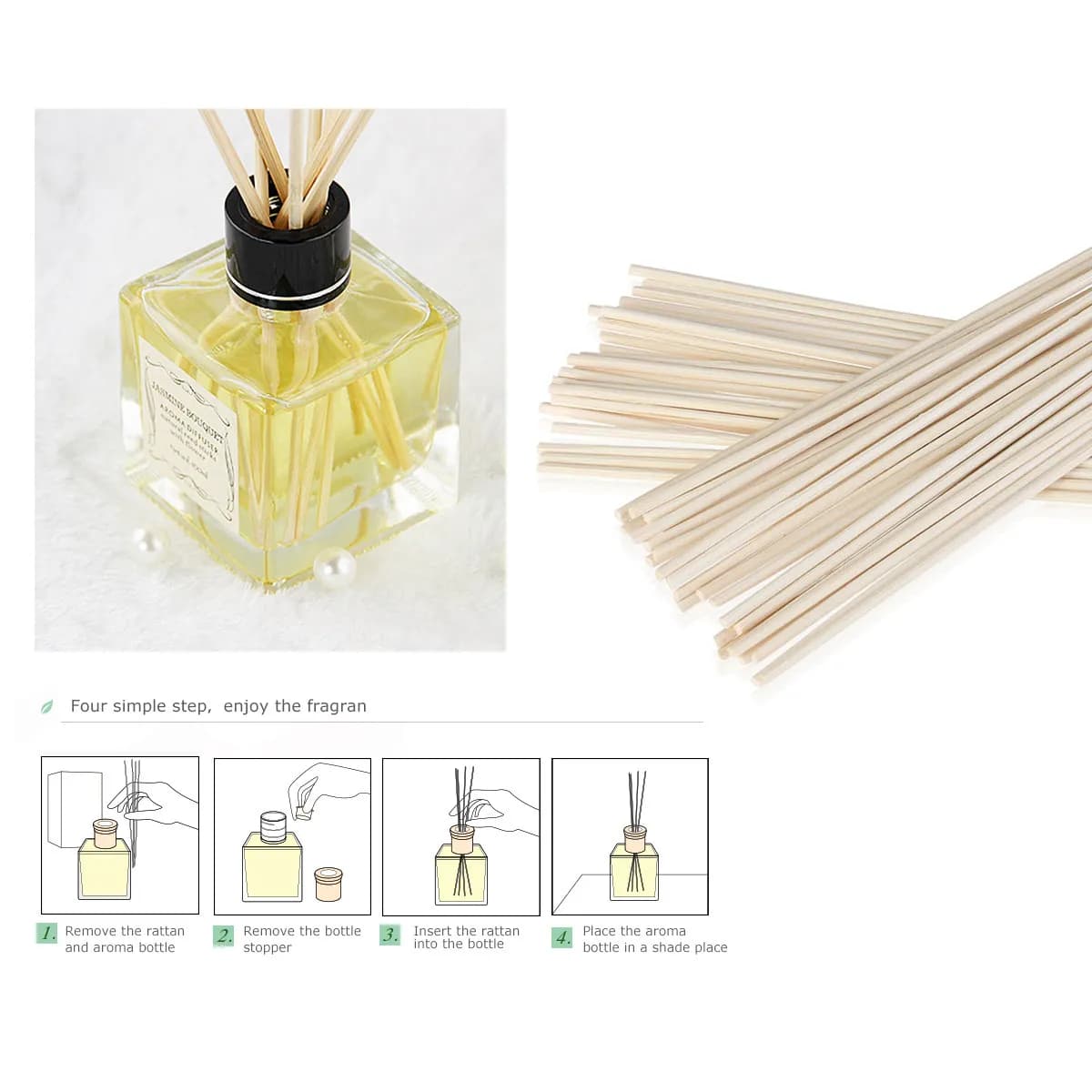 50 Pezzi Bastoncini Diffusori in Legno Naturale da 24 Cm, Ricambi per Diffusori di Oli Essenziali per Deodoranti per Ambienti, Casa e Ufficio