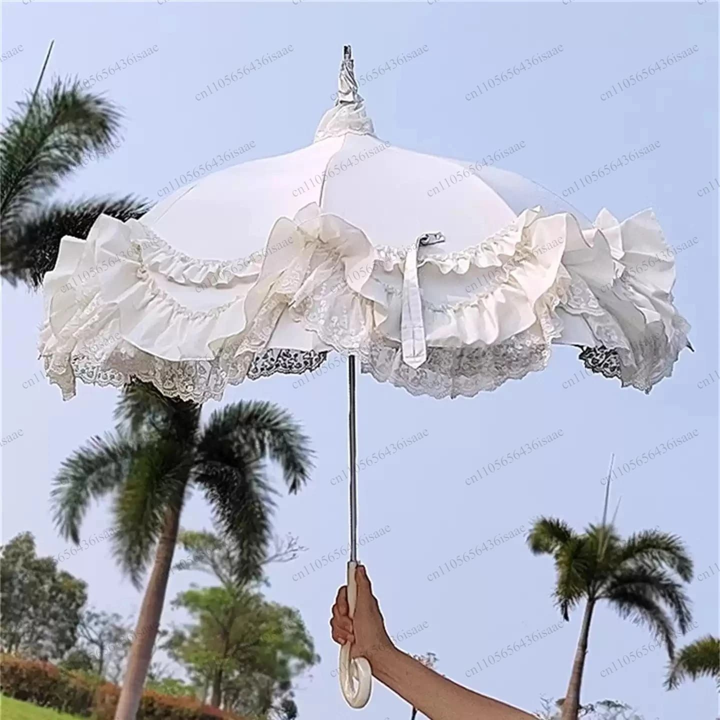 French Pagoda Lace Sun Umbrella, Floral Sunscreen Parasol, High Appearance Value Wedding Photography Prop for Girls Women