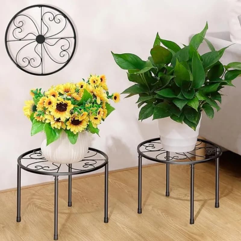 1/2pcMetal Plant Stand，Freestanding Round Flower Stand for Balcony，MinimalistPothosPlant bracket，Mini Storage Rack，Black，Multifu