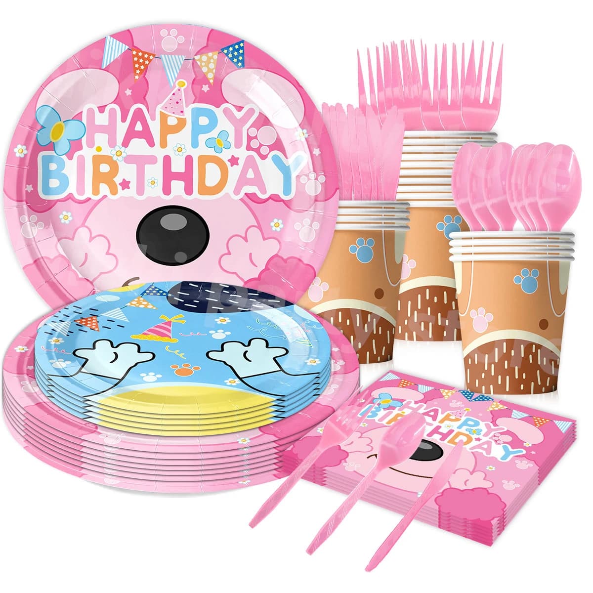 Cartone animato cane blu decorazione festa di compleanno cane rosa tovaglia usa e getta tazza piatto bingo baby shower bomboniere per bambini forniture per feste