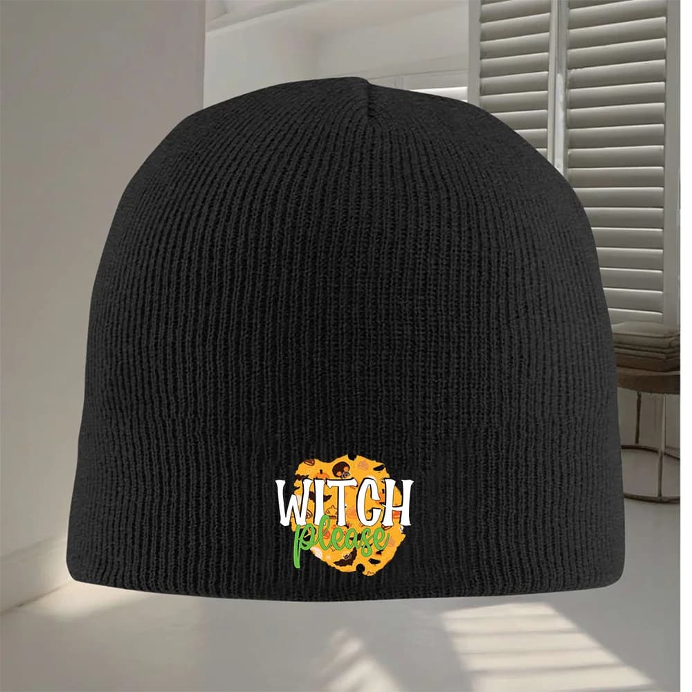 1pc Witch-Themed Knit Beanie Hat with WITCH Lettering Broomstick Design Warm Acrylic Blend Winter Cap for Men Women