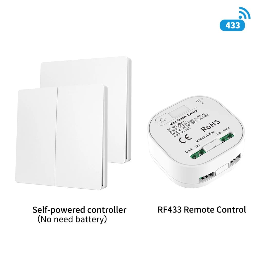 Interruttore Telecomandato RF433 Autogenerante, Wireless, Posizionabile Liberamente, Nascosto, Doppio Controllo