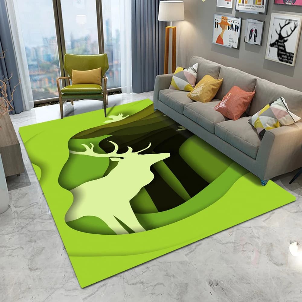 Paper Cut Style Deer Forest Area Rug Washable Floor Mat Modern Landscape Carpet For Living Room Sofa Decor Home Floor Decoration