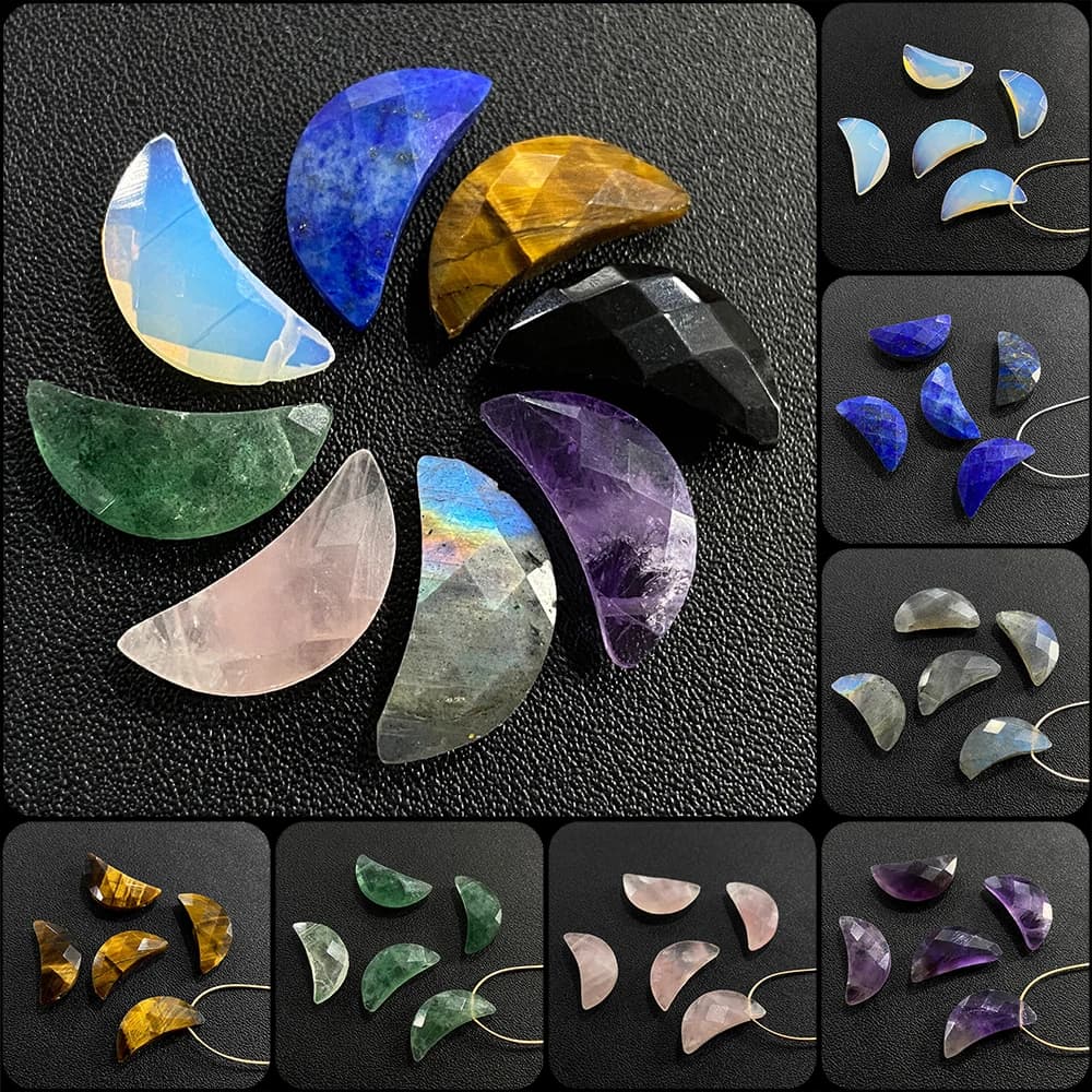 Top forato a forma di luna perline di pietra quarzo rosa naturale ametista labradorite pendente per creazione di gioielli orecchini collana fai da te 2 pezzi