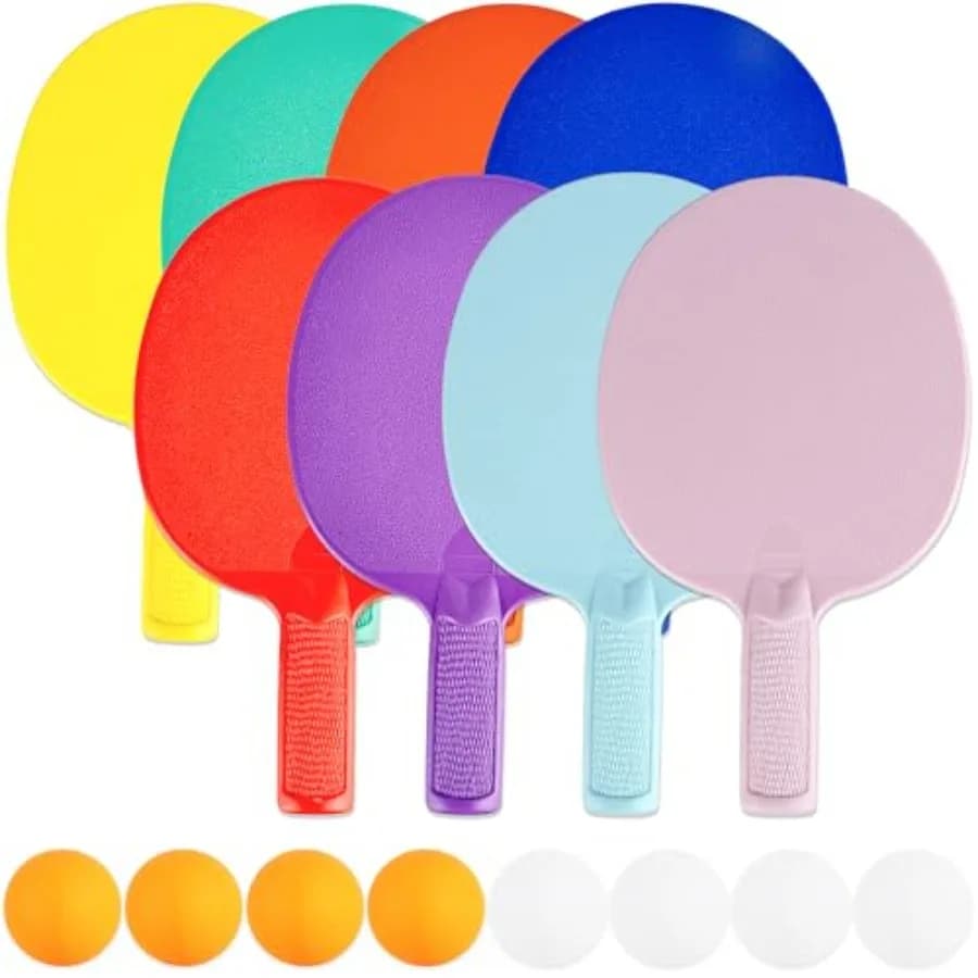 Set di 8 Racchette da Ping Pong in Plastica con 8 Palline, Racchette Portatili Infrangibili con Superficie Texturizzata