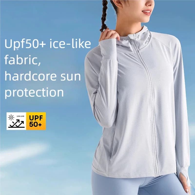 New Women's Ice Silk Jacket UPF50+ Subtle, Fresh and Breathable, UV-resistant hooded sweatshirt for Exterior