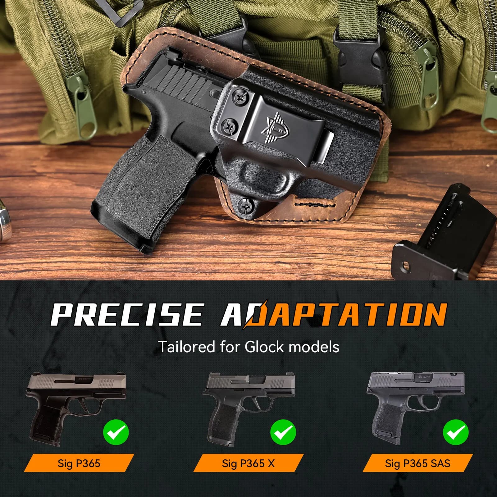 New IWB IWB for Hidden Transport, Kydex and Pistola Skin, Quick Extraction, Right Hand Gun Door for Glock19 43X G3C Sig Sauer P365