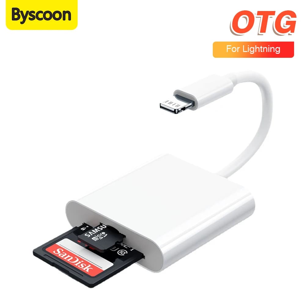Byscoon Lettore di schede SD da USB Lightning a TF 2 in 1 per Apple iPhone 14 13 12 Pro Max 3.0 Adattatore OTG Convertitore dati fotografico per fotocamera