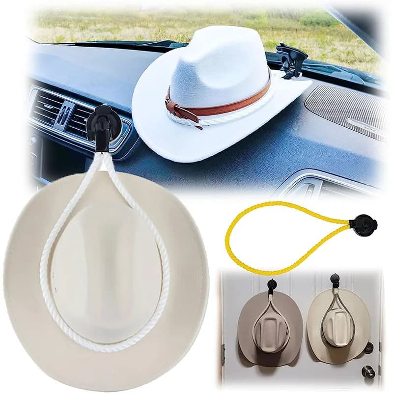 Porta cappello da cowboy Finestra per auto per veicolo Supporti per cappello da cowboy Gancio con porta corda per cappello a ventosa per porta e parete di casa