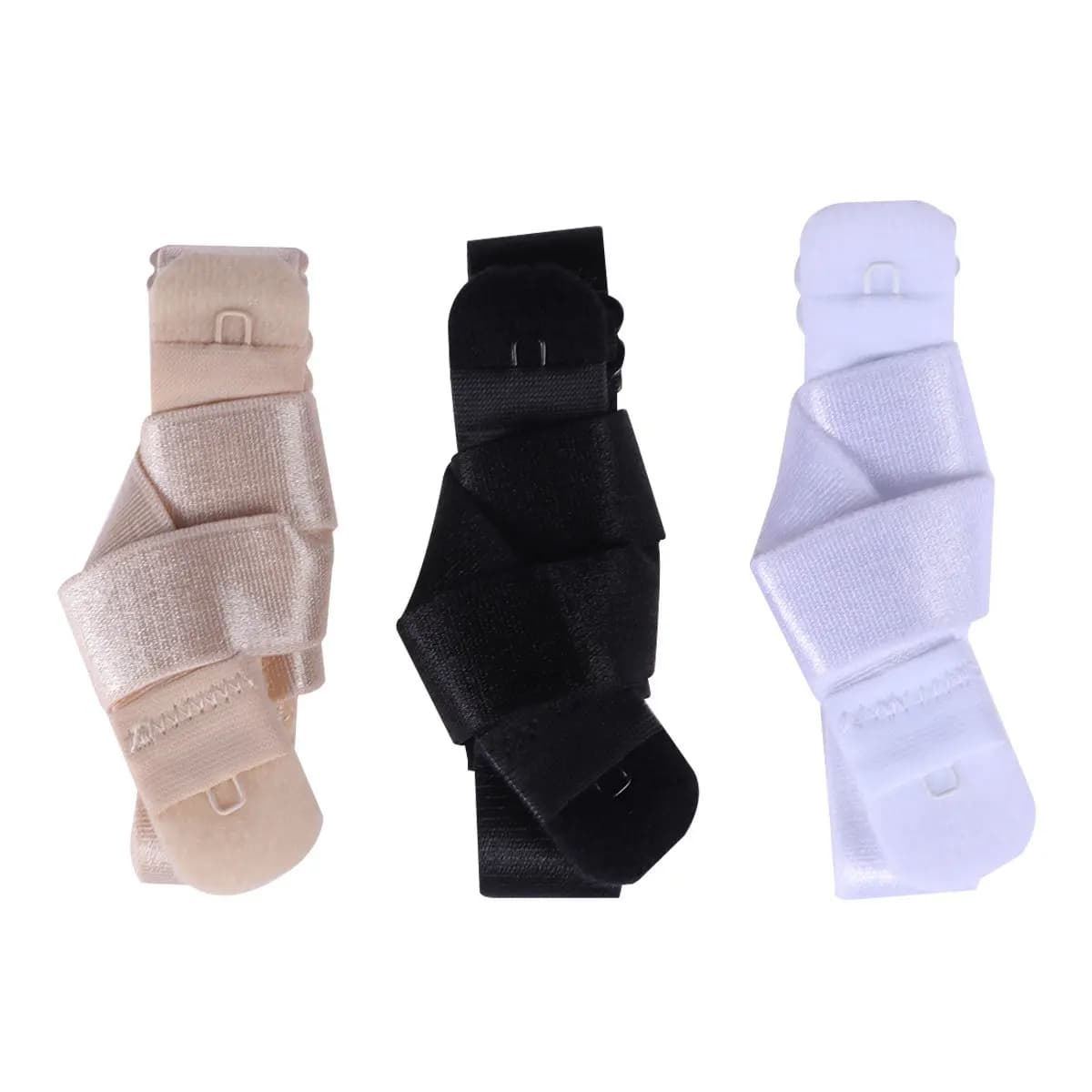 Set di 3 Convertitori per Spalline Reggiseno a Vita Bassa, Estensioni Regolabili in Poliestere e Cotone, Nero, Bianco, Beige, per Top a Vita Bassa e Abiti Estivi