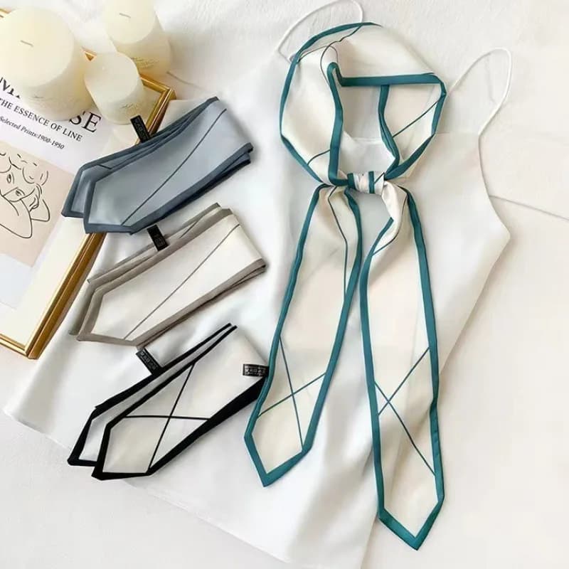 Sciarpa di seta versatile, sciarpa di seta sottile, lunga e piccola, linea semplice, cravatta per capelli, borsa, regalo, sciarpa a nastro decorativa.