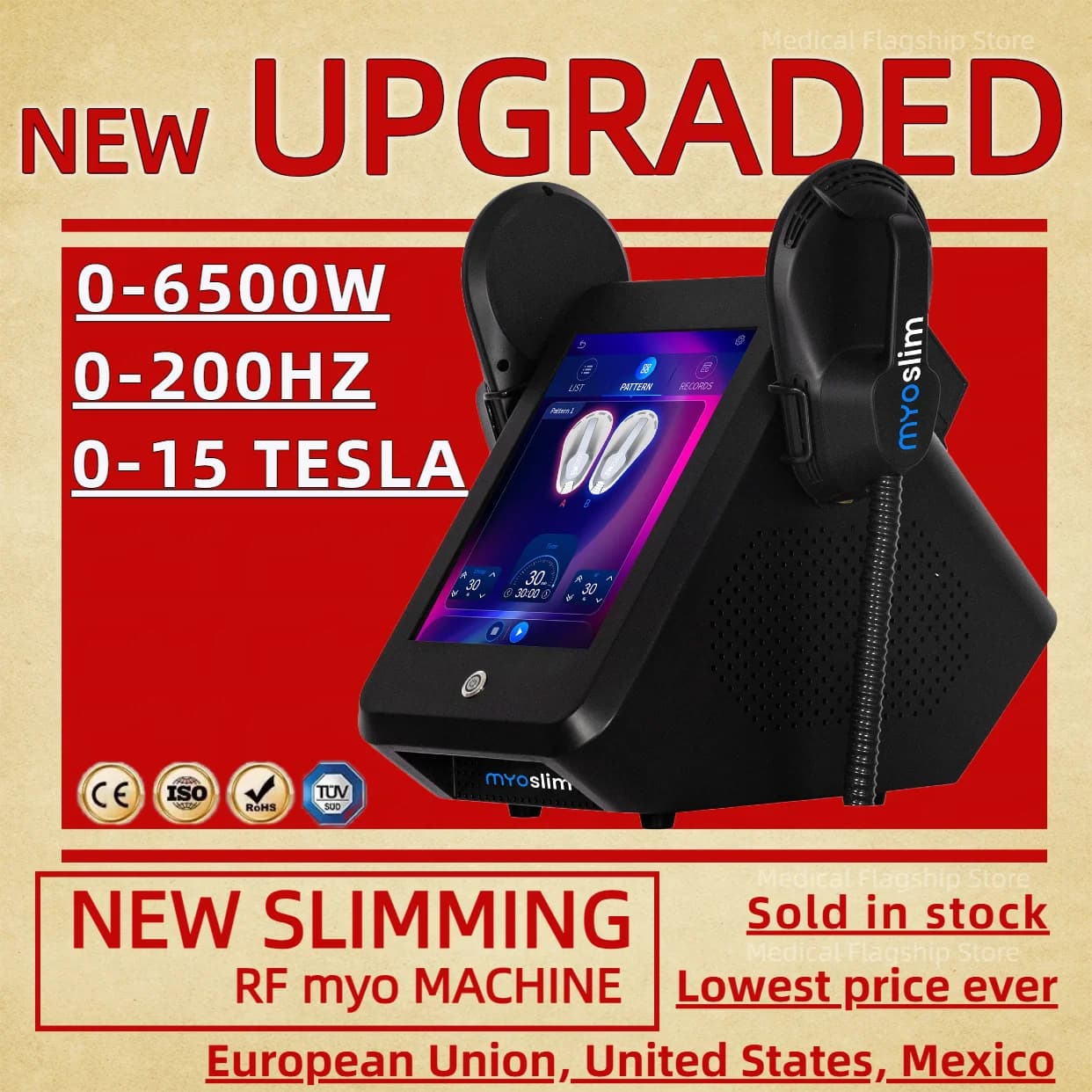 Myoslim Body Slim Sculpt: 6500W Portable Electric Machine for Muscle Stimulation and Fat Removal with HI-EMT RF Technology for Weight Loss