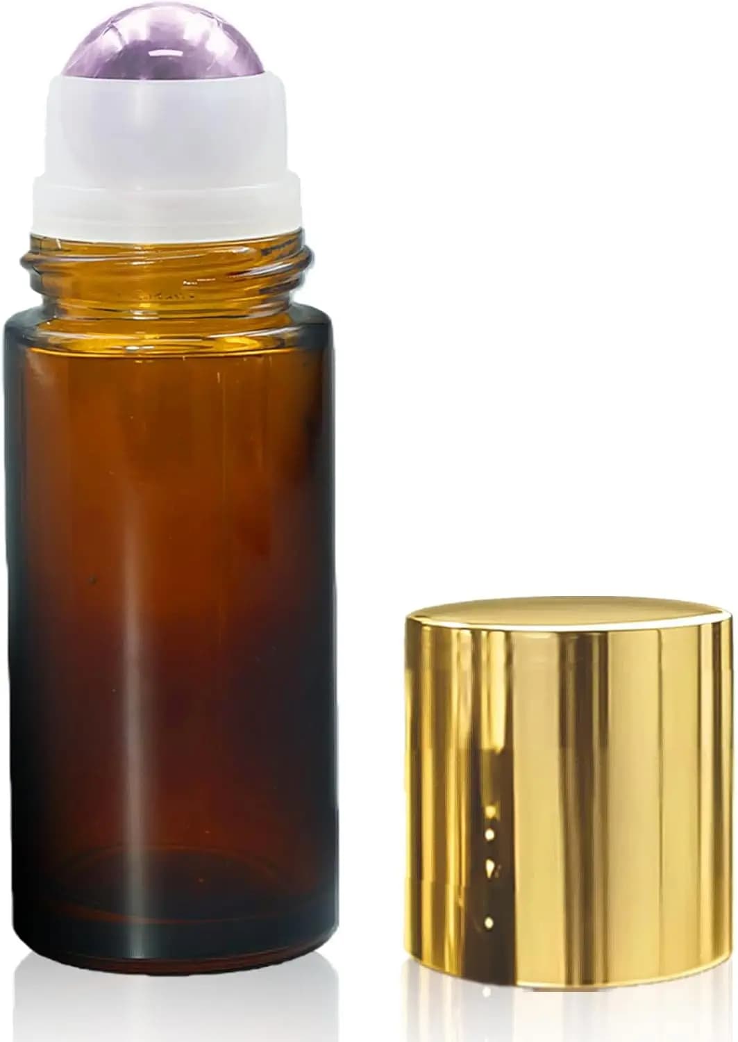 Flaconi roll-on in ametista per oli essenziali, flaconi roll-on ricaricabili in vetro ambrato da 50 ml con sfere roll-on in cristallo naturale