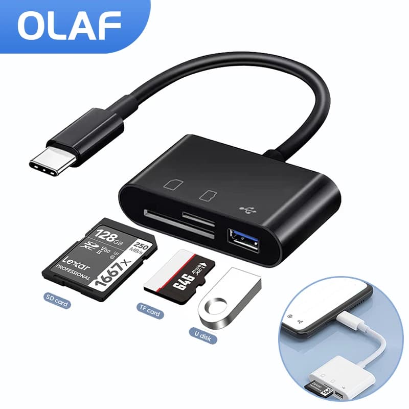 OLAF 3 in 1 lettore di schede USB di tipo C a lettore di schede di memoria SD TF adattatore per scheda USB C per Macbook iphone Samsung Flash Drive Disk