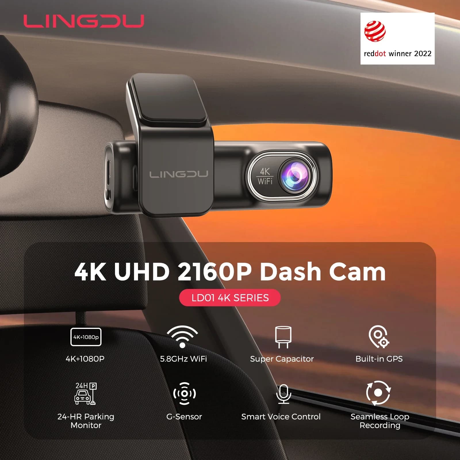 Vendita calda Genuino Lindu D600 Dual Lens Car DVR 4K + 1080P Anteriore Posteriore Dash Cam Con 5.8G Wifi GPS Tracker E ADAS Nero Box Vendita