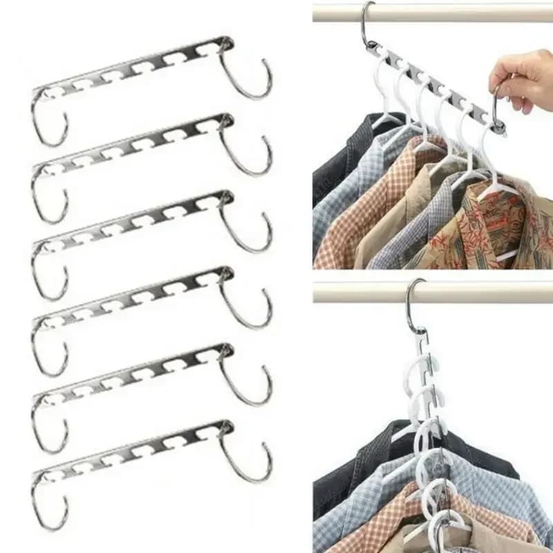 1pc 37cm Multifunctional Space Saving Metal Hangers with Magic Hook 6 Hole Clothing Wardrobe Organize Hanger Holder