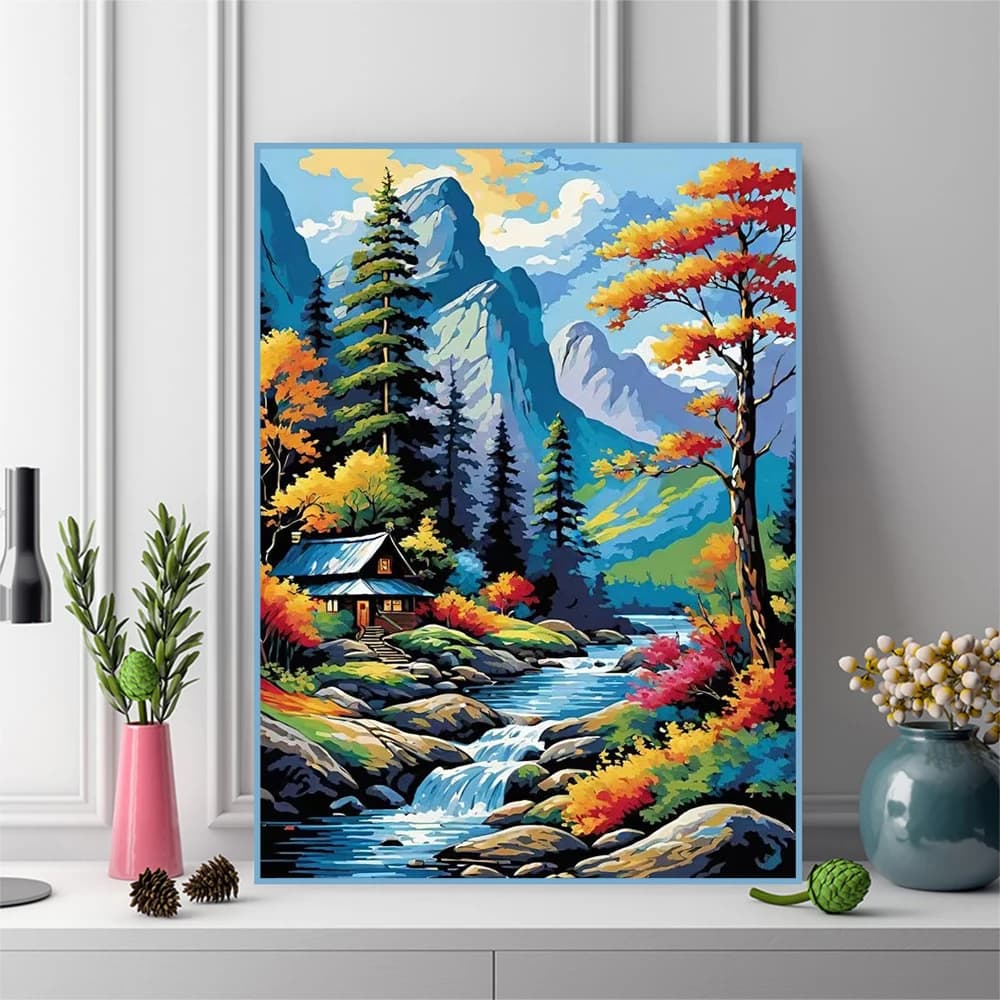 Nuovo Arrivo: Pittura Diamantata Mosaico Diamantato Montagna Fiume Albero Paesaggio Fai da Te Ricamo a Punto Croce Arte Murale per la Casa