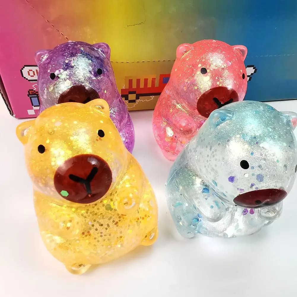Giocattolo Squishy Capibara Glitterato, Antistress, Giocattolo da Spremere a Mano, Giocattolo Decompressione per Adulti e Bambini, Regalo