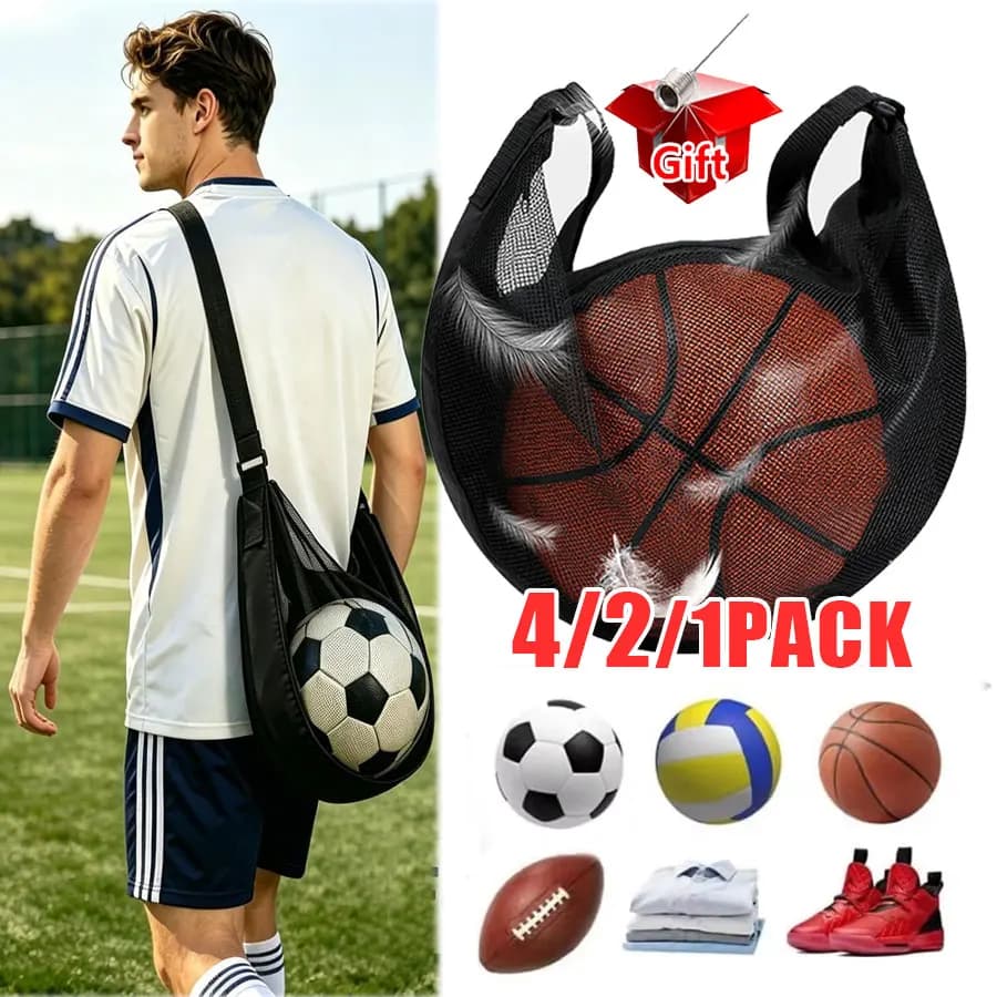 New 4/2/1pcs Anti-Tear Mesh Single Ball Bag Portable Storage Net Bag Fits Size 7 Basketball Soccer Volleyball Adjustable Strap